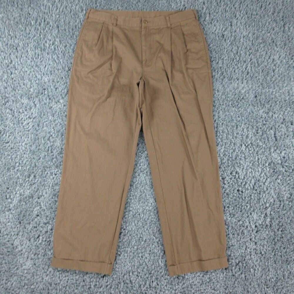Jos A Bank Pants Mens 38x32 Brown Pleated Cuffed Classic Collection Chino 37x30*